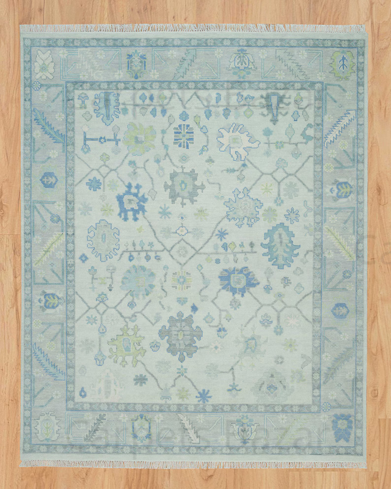 Oushak Wool Rug, Frost Blue, Green, Beige, Silver Hue AR_3622 | Etsy (US)
