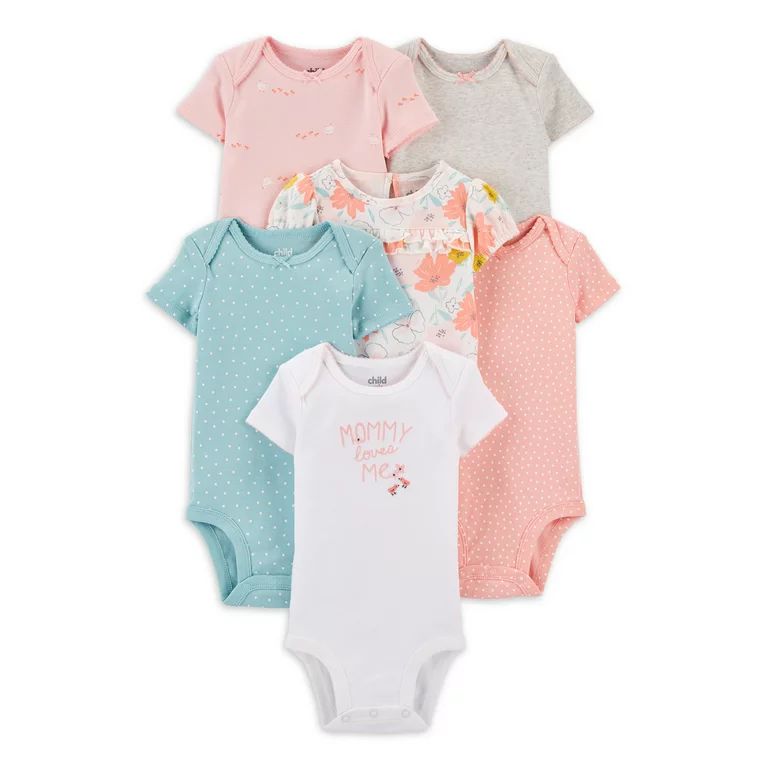 Carter's Child of Mine Baby Girl Short Sleeve Bodysuits, 6-Pack Preemie-24 Months | Walmart (US)
