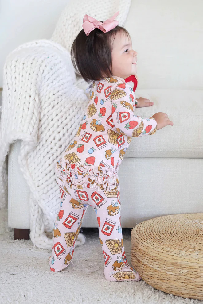 Sweet Stacks Ruffle Zipper Footie | Pink | Caden Lane