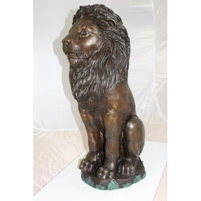 Lion Sitting on Base Bronze Statue - Hembree Sculpture for Home Garden & Porch Decor, 13"Lx13"Wx34"H | Wayfair North America
