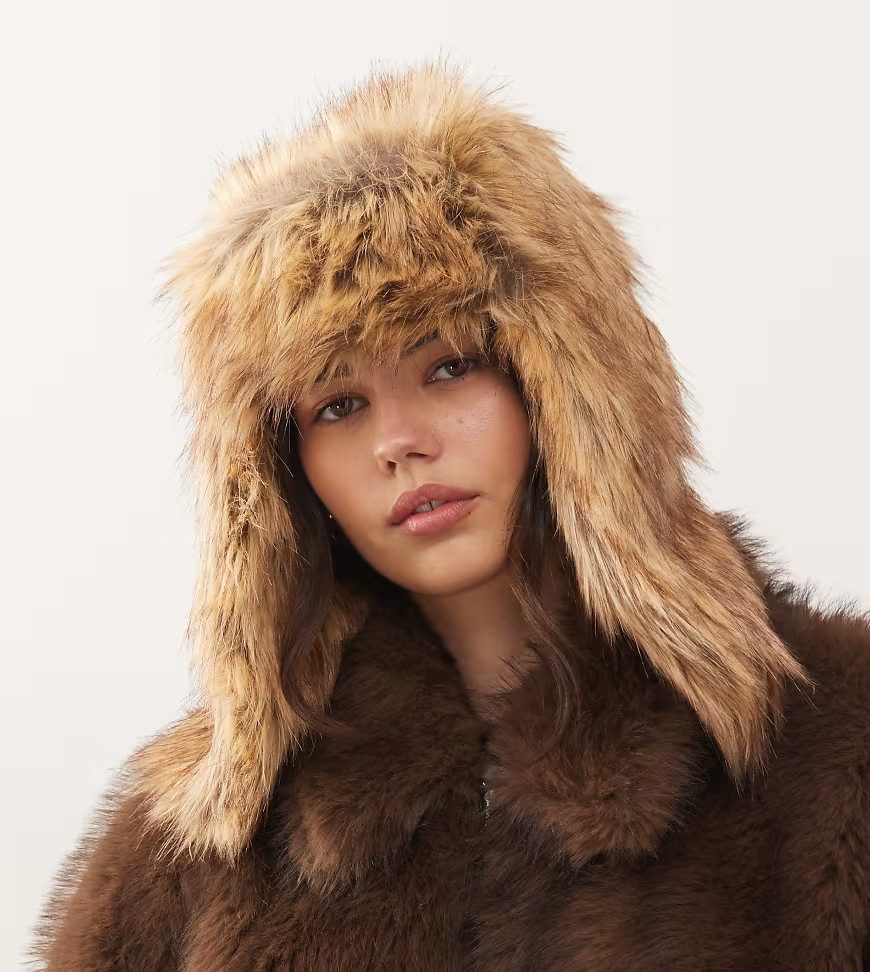 COLLUSION faux fur trapper hat in neutral brown | ASOS (Global)