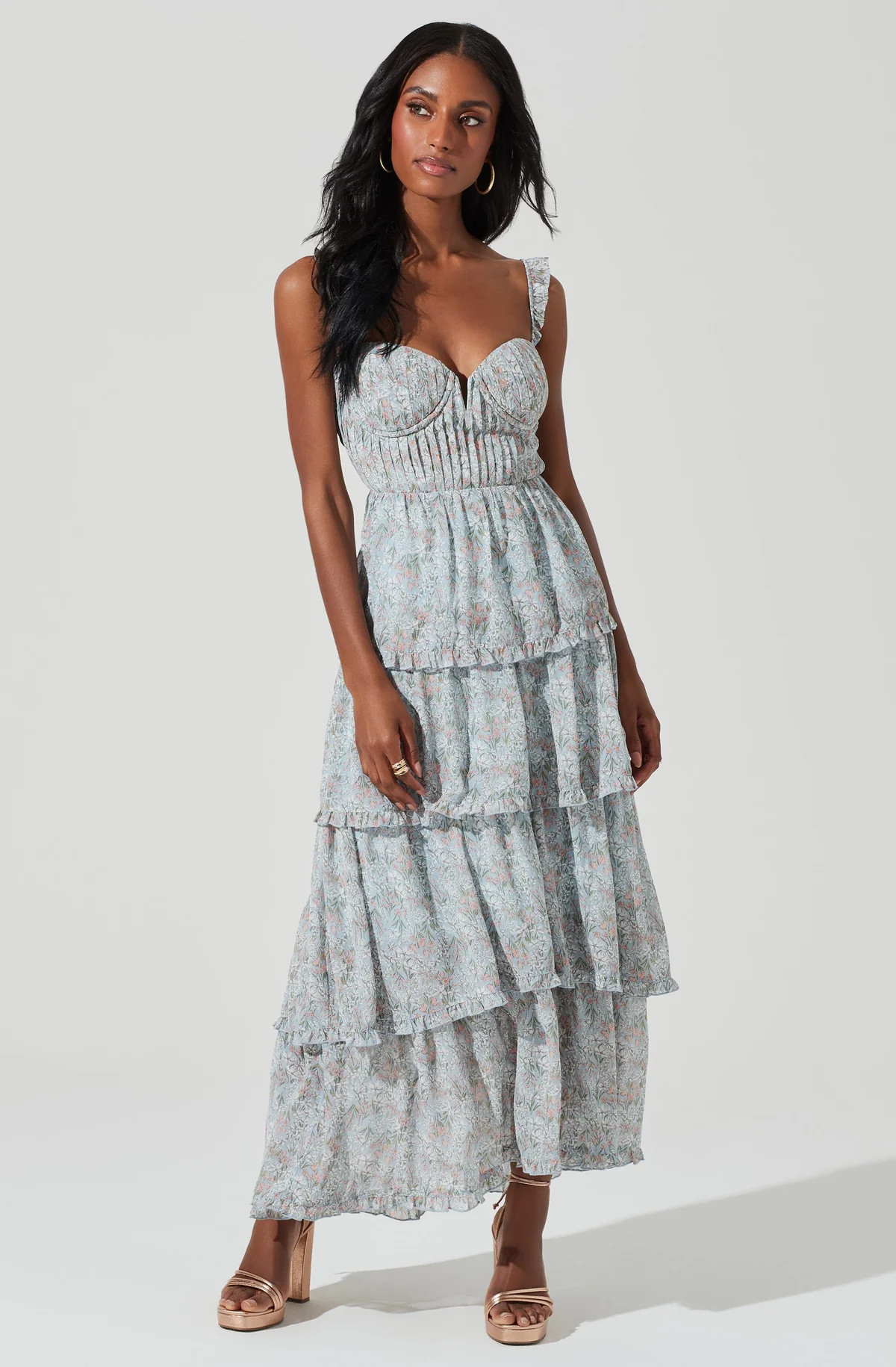 Flutter Strap Floral Tiered Maxi Dress | ASTR The Label (US)