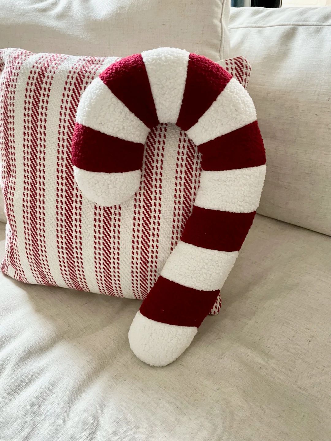 Candy Cane Sherpa Pillow, Candy Cane Pillow, Faux Fur Christmas Pillows, Sherpa Candy Cane Pillow... | Etsy (US)