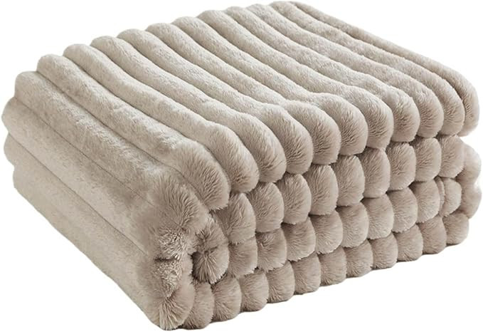 Fleece Throw Blanket for Couch - Soft & Warm Fluffy Cozy Blanket, Decorative and Giftable Striped... | Amazon (US)