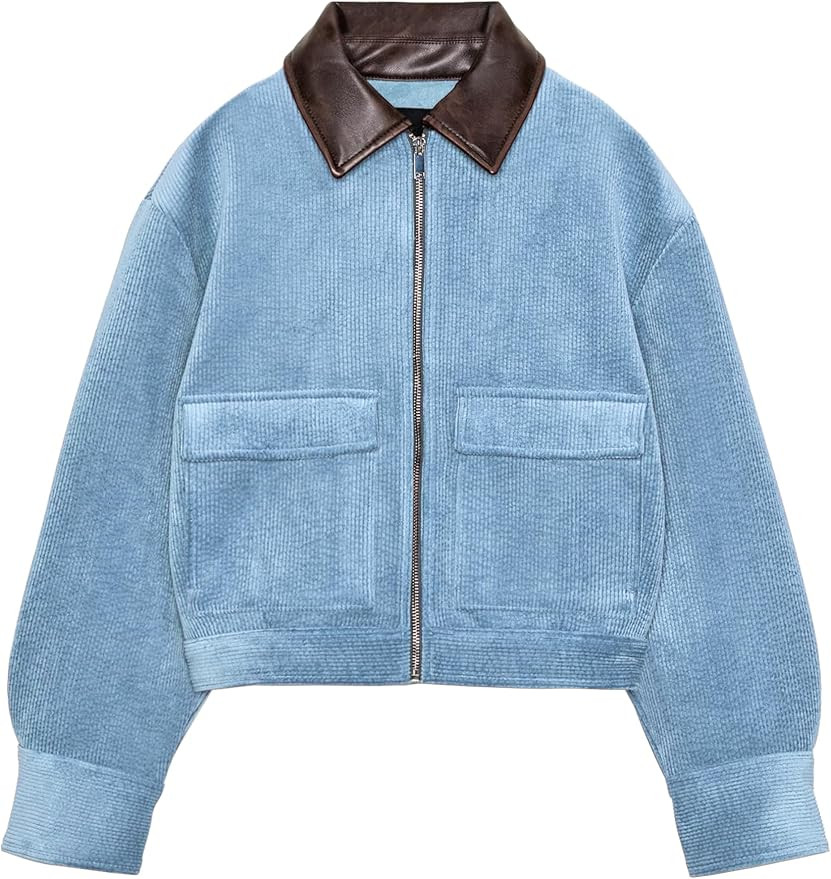Corduroy Jacket Women Utility Cropped Bomber Jacket Spring Color Block Work Out Fall Jackets | Amazon (US)