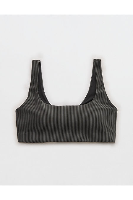 OFFLINE By Aerie Stripe Rib Classic Sports Bra Women's Smoked Gray XXS | Aerie