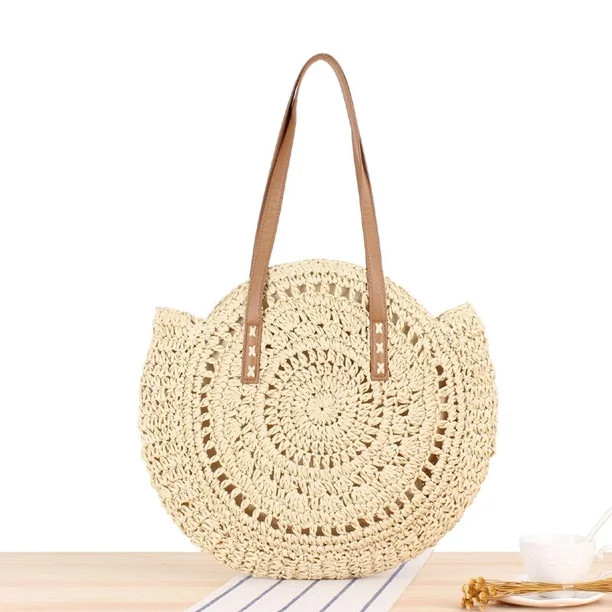 Women's Straw Round Shoulder Bag Bohemian Rattan Beach Bag - Walmart.com | Walmart (US)