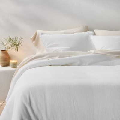Full/Queen Heavyweight Linen Blend Comforter & Sham Set White - Casaluna™: Rayon & Cotton, Hidden Quilting, Zip Closure | Target