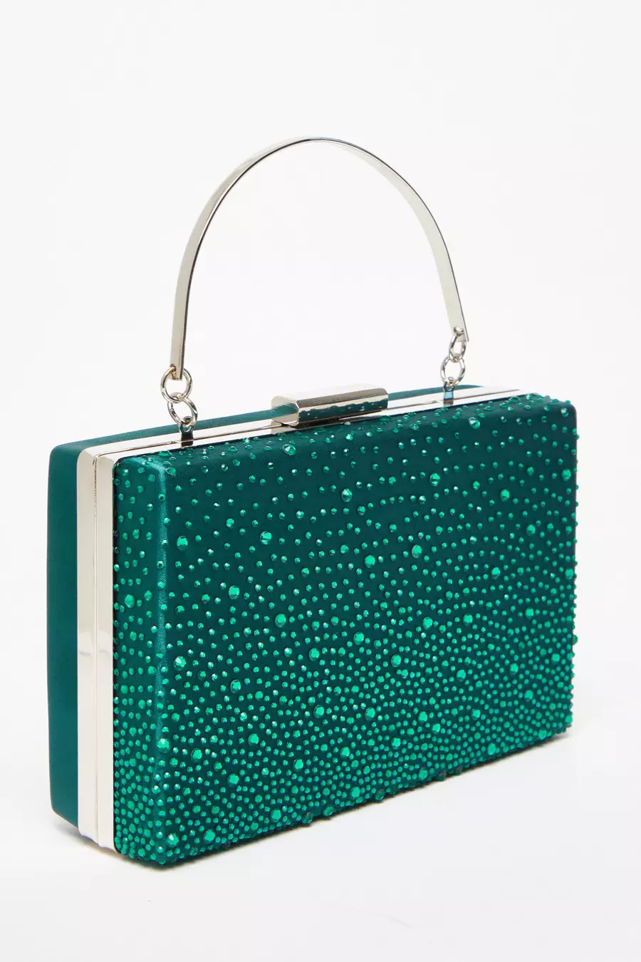 Green Scattered Diamante Box Bag | Quiz Clothing