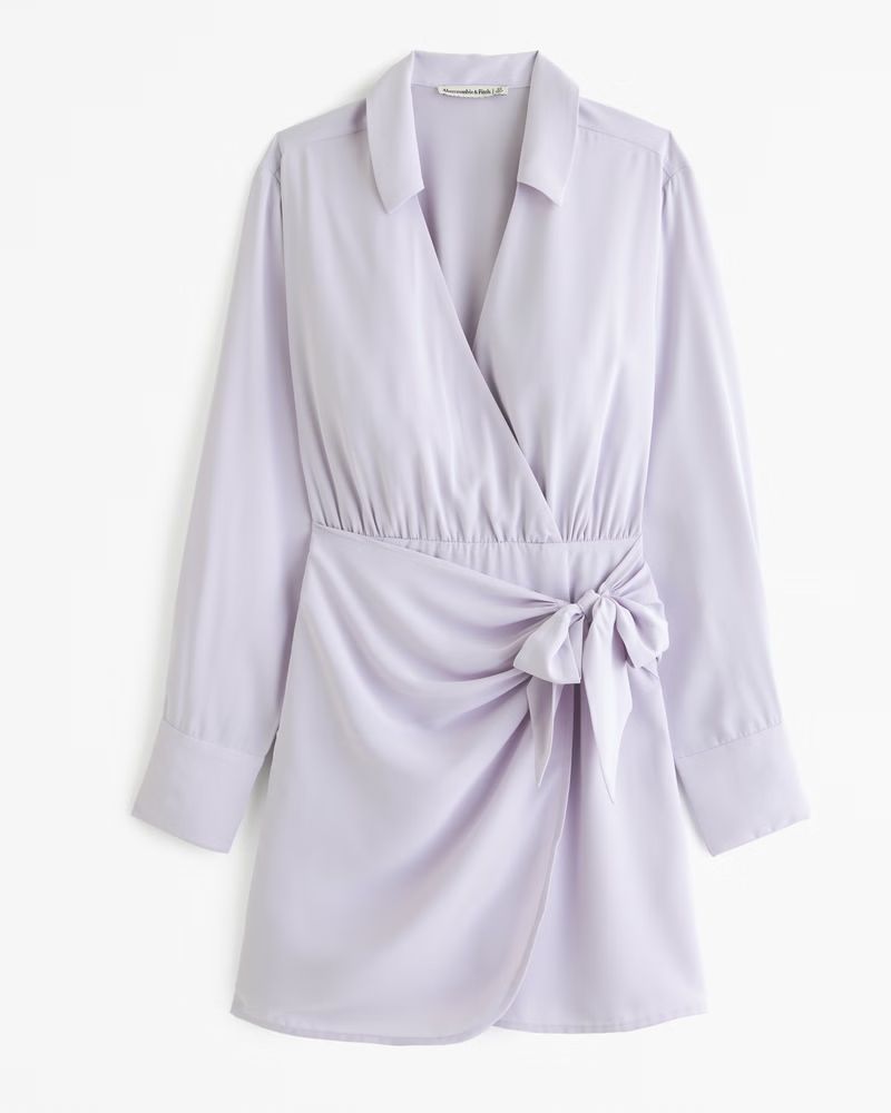 Long-Sleeve Drapey Shirt Dress | Abercrombie & Fitch (US)