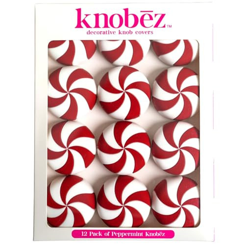 Knobēz: Decorative Knob Covers - Red Peppermint - 12pk - Stretch Over Hardware Decorations, Holiday-Winter-Christmas, Kitchen-Bathroom-Dressers-Home | Amazon (US)