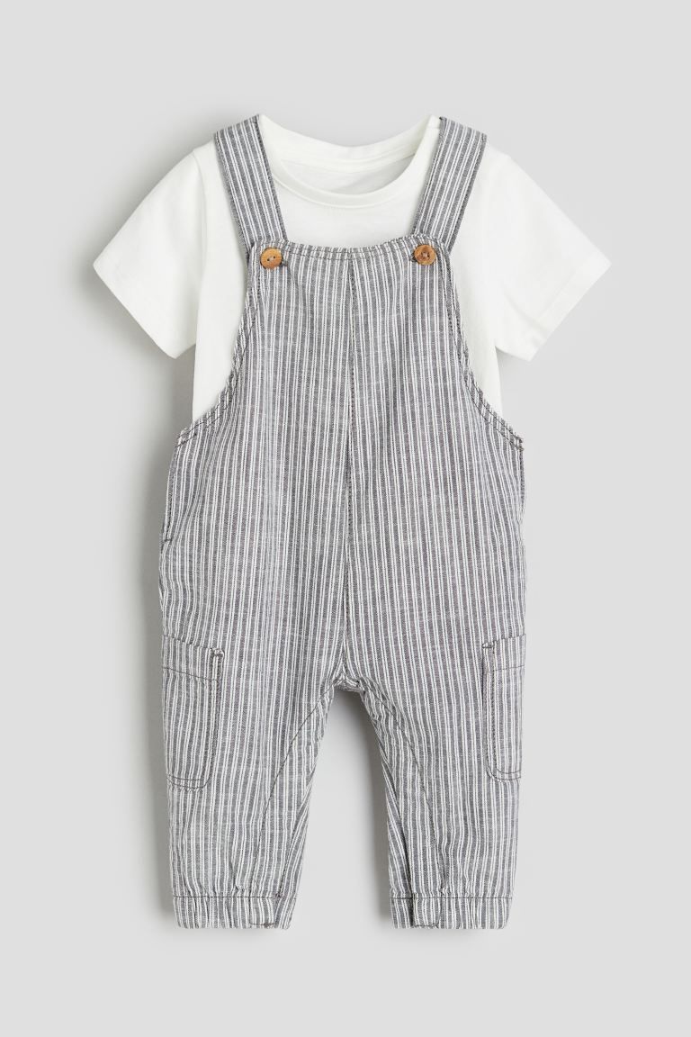 2-piece cotton set - Grey/Striped - Kids | H&M GB | H&M (UK, MY, IN, SG, PH, TW, HK)
