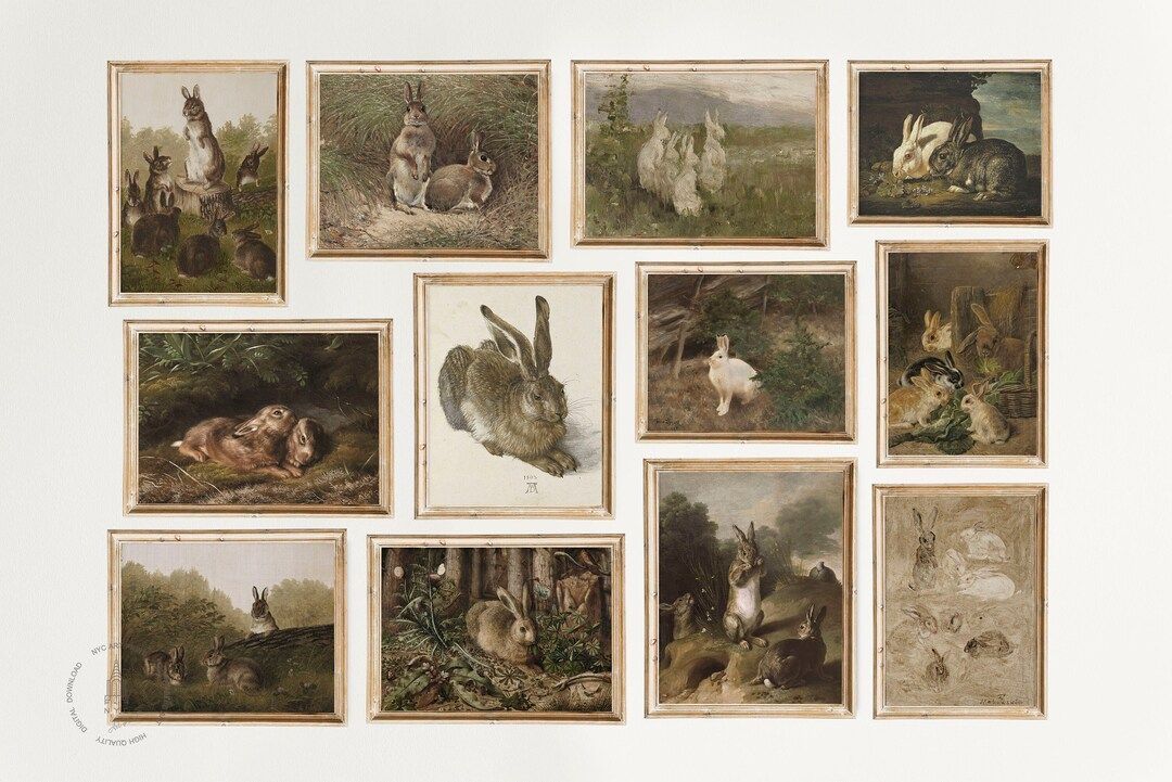 Vintage Spring Gallery Wall Set of 12 Antique Rabbit - Etsy | Etsy (US)