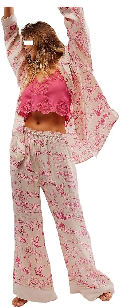 LILTWIST Silk Satin Pajamas Set for Women 2 Piece Floral Pjs Wide Leg Lounge Pants Set Long Sleev... | Amazon (US)
