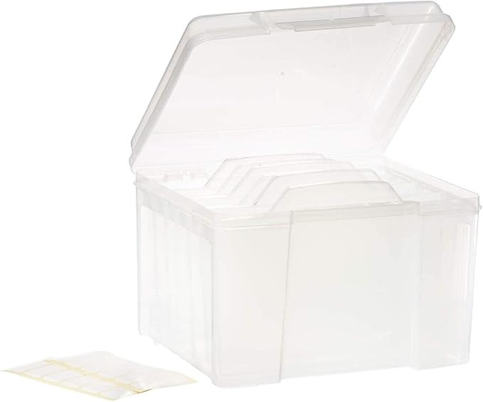 Greeting Card Organizer with Dividers, Includes 18 Self-Stick Labels, Clear Plastic Box, 10” Lo... | Amazon (US)