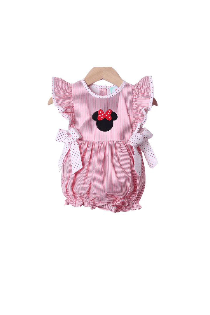 Applique Mouse Red Stripe/Bitty Dot Bubble | The Smocked Flamingo