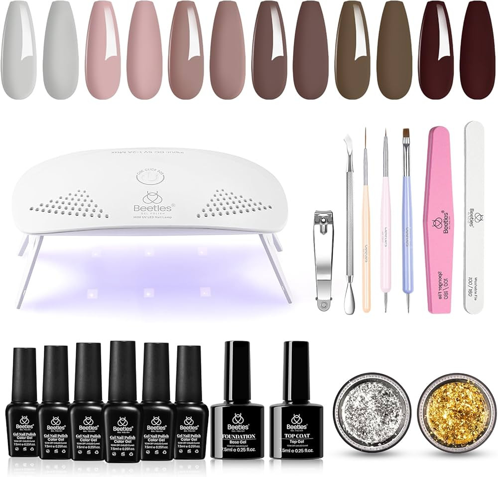 Beetles Gel Nail Polish Kit with U V Light Starter Kit Coffee Cafe Collection Brown Neutral Beige... | Amazon (US)