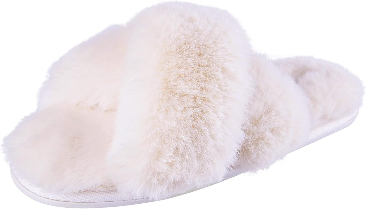 Jessica Simpson Women's Cross Band Plush Slide-on Sandal House Slippers with Memory Foam | Amazon (US)