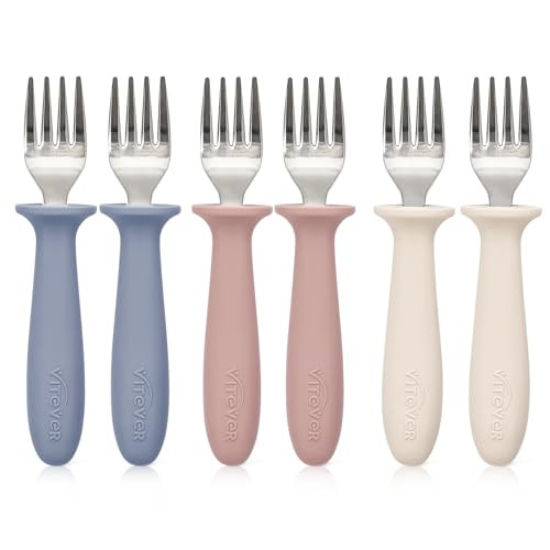6 Pieces Toddler Forks，Kids Safe Utensils Set with Silicone Round Handle for Self Feeding，18/8 Stainless Steel Baby Forks，Children's Silverware Set BPA Free, Dishwasher Safe | Amazon (US)