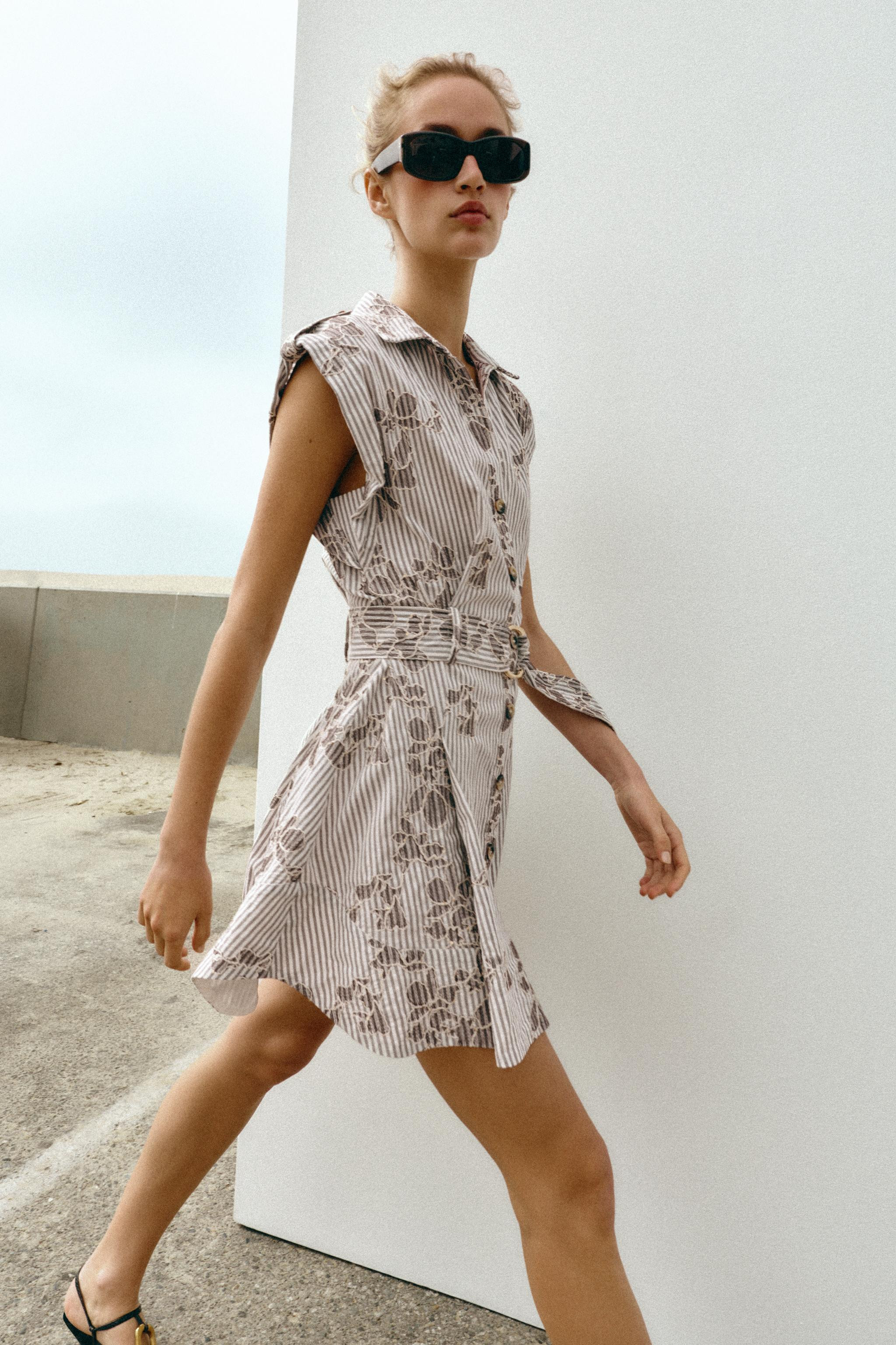 EMBROIDERED SEQUIN BELTED DRESS | Zara US