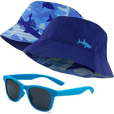 Kids Bucket Hat for Girls & Boys, Packable Fun & Cool Reversible Beach Sun Teen Toddler Bucket Hat with Sunglasses 7-14 Blue/Camo Shark | Target