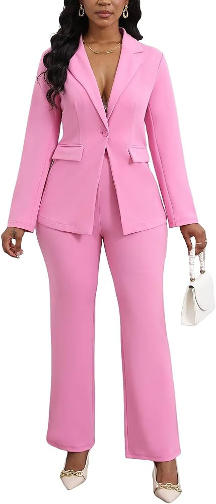 Womens 2 Piece Pant Suits Dressy Blazer Jacket Flare Pants Set Casual Business Suiting Formal Wor... | Amazon (US)