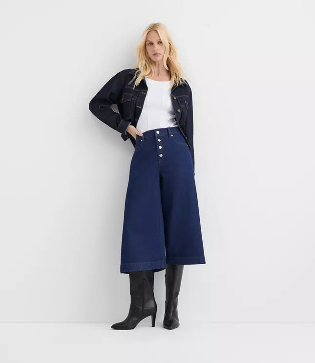Rivete High Rise Gaucho Jeans in Nova Wash | LOFT