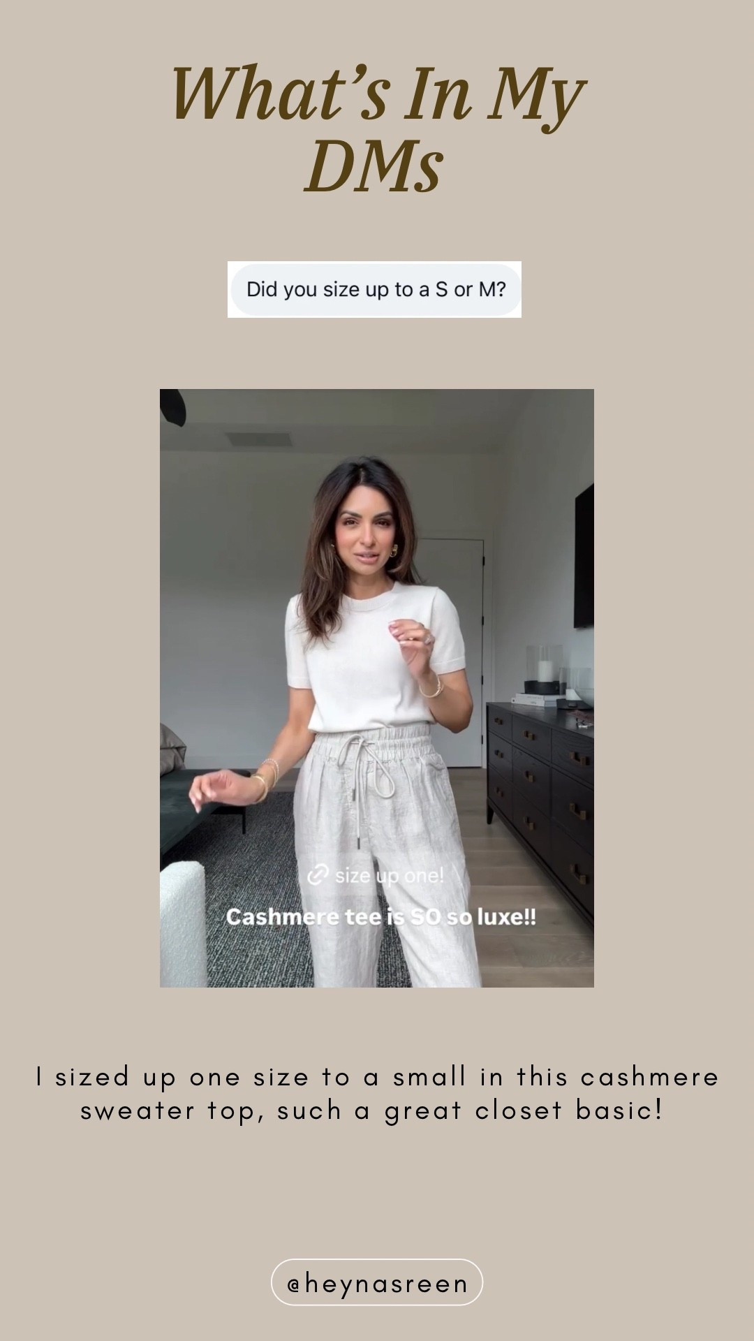 Quince’s cashmere sweater tops are so affordable and still great quality! I’m wearing a size XS in both the top and pants.