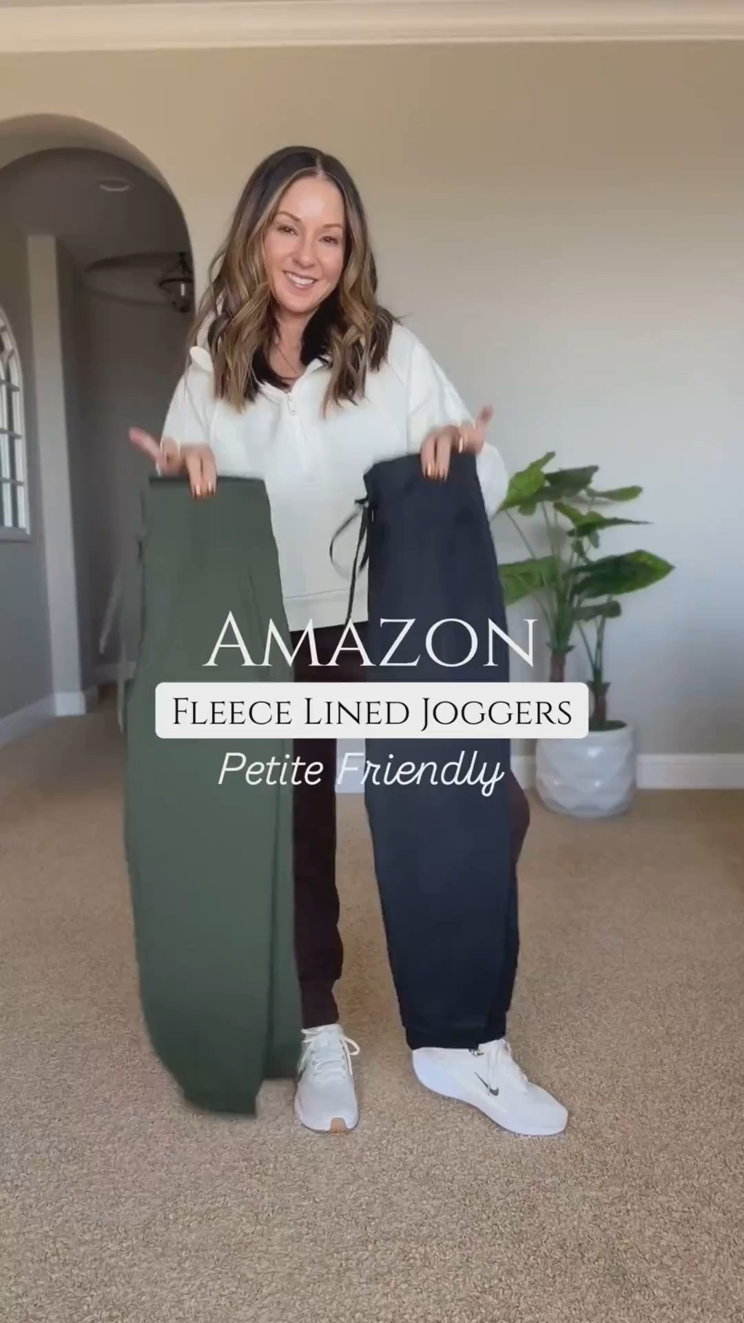 Amazon Petite friendly fleece lined joggers🔥 wearing XS in black and olive comes in 19 color options, XS-2XL, my quarter zip pullover sold out so I linked similar one. For reference: I'm 5'1", 109lbs. Shoes linked in LTK.

#LTKootd #LTKPetite #LTKSeasonal