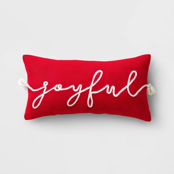 Holiday Oversized Joyful Lumbar Throw Pillow Red/White - Threshold™ | Target