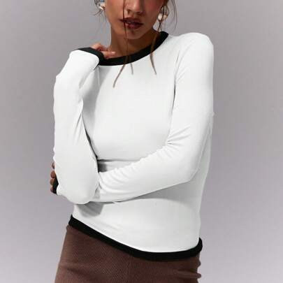 Contrast Trim Fitted Long Sleeve Top | SHEIN