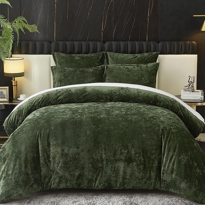 Ivellow Crushed Velvet Comforter Set King Green Comforter Set 5pcs Ultra Soft Lightweight Breatha... | Amazon (US)