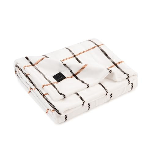 Brookstone Heated Plush Throw Heated Blanket Throw - Heated Throw Blanket Electric - Heated Blankets - 4 Heat Settings, 4-Hour Auto Shut Off, 100% Polyester, 50"x60" - Ivory Windowpane | Amazon (US)