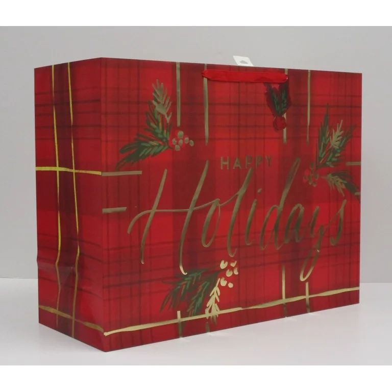 Red Plaid Happy Holidays Jumbo Vogue Gift Bag, 22" x 8.67" x 17", by Holiday Time | Walmart (US)