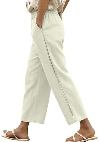 Womens Baggy Wide Leg Linen Cropepd Pants Casual Elastic Drawstring Waisted Harem Pants with Pock... | Amazon (US)