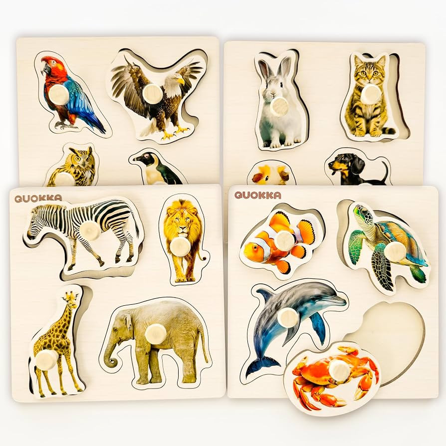 QUOKKA Wooden Puzzles for Toddlers 1-3 – 4 Set Pegged Puzzles for Kids Ages 2-4 – Animal and ... | Amazon (US)