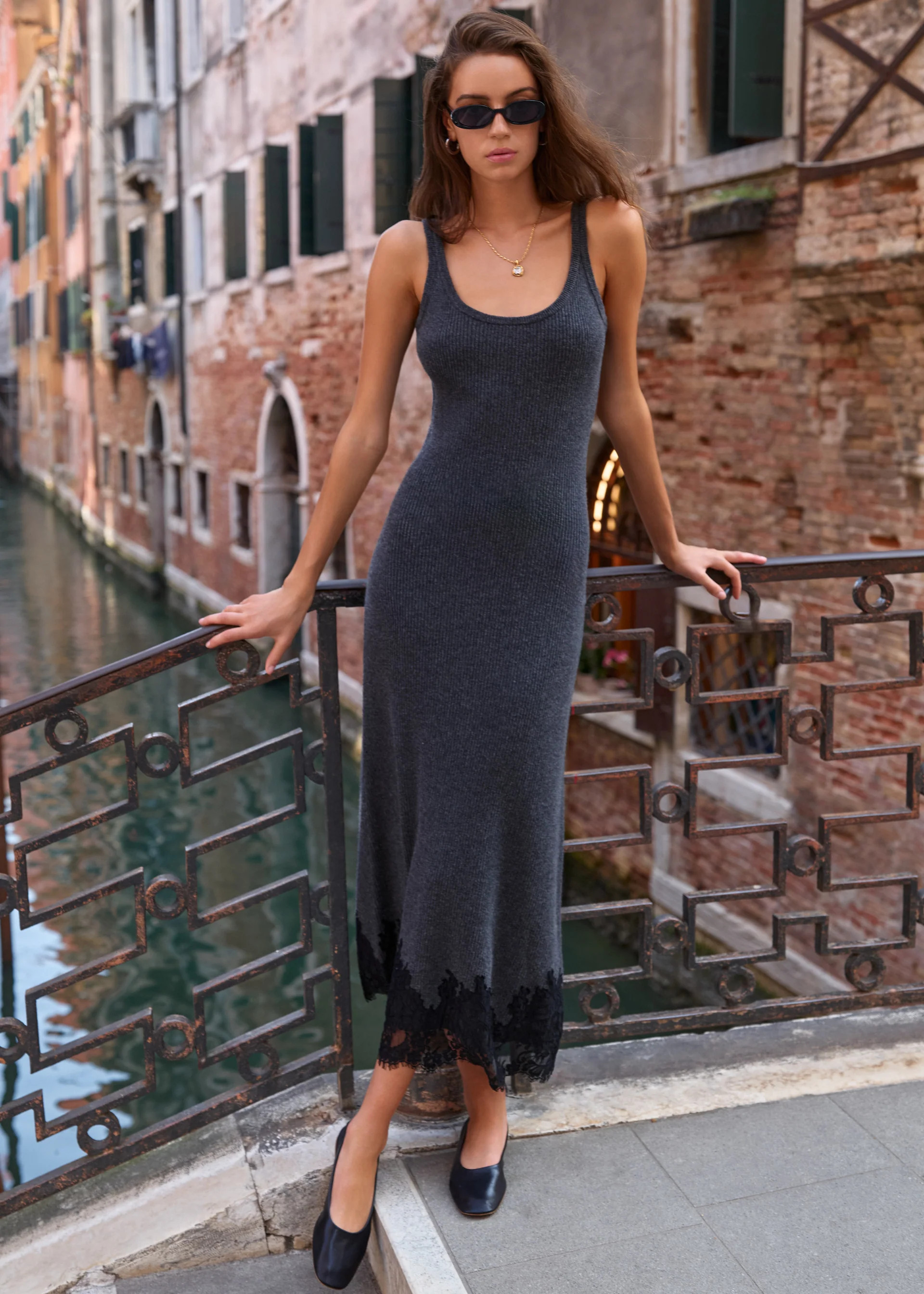 Una Knit Midi Dress Carbon | CAMI NYC