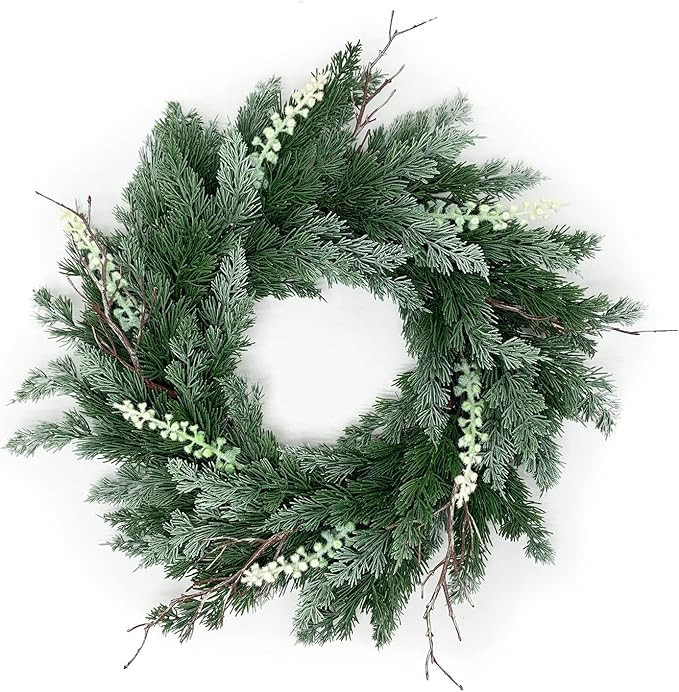 HERON Home Décor Artificial Christmas Pine Cedar Wreath for Front Door Indoor Outdoor Real Touch... | Amazon (US)
