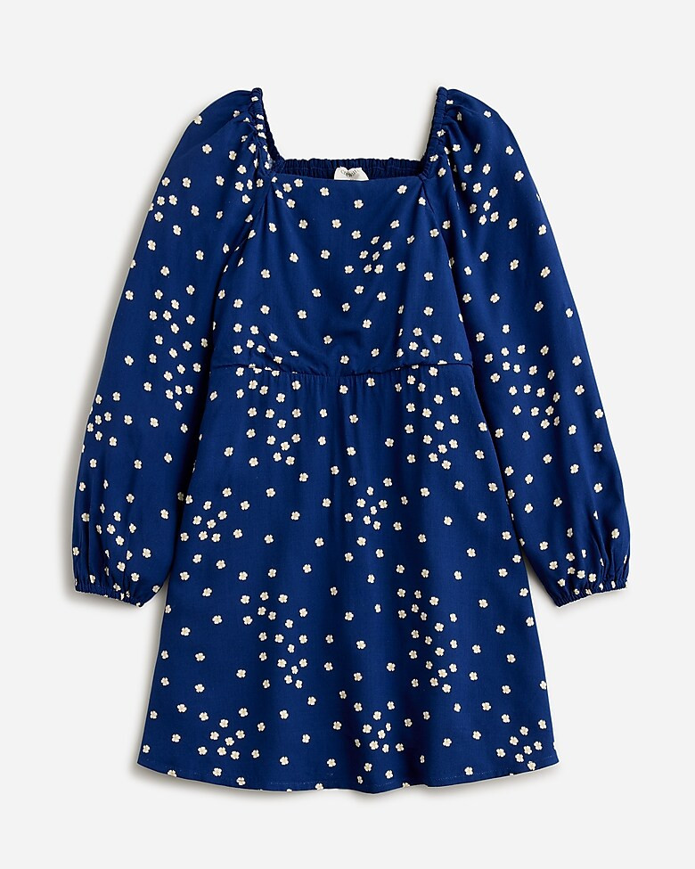 Girls' puff-sleeve dress in LENZING™ ECOVERO™ Viscose | J. Crew US