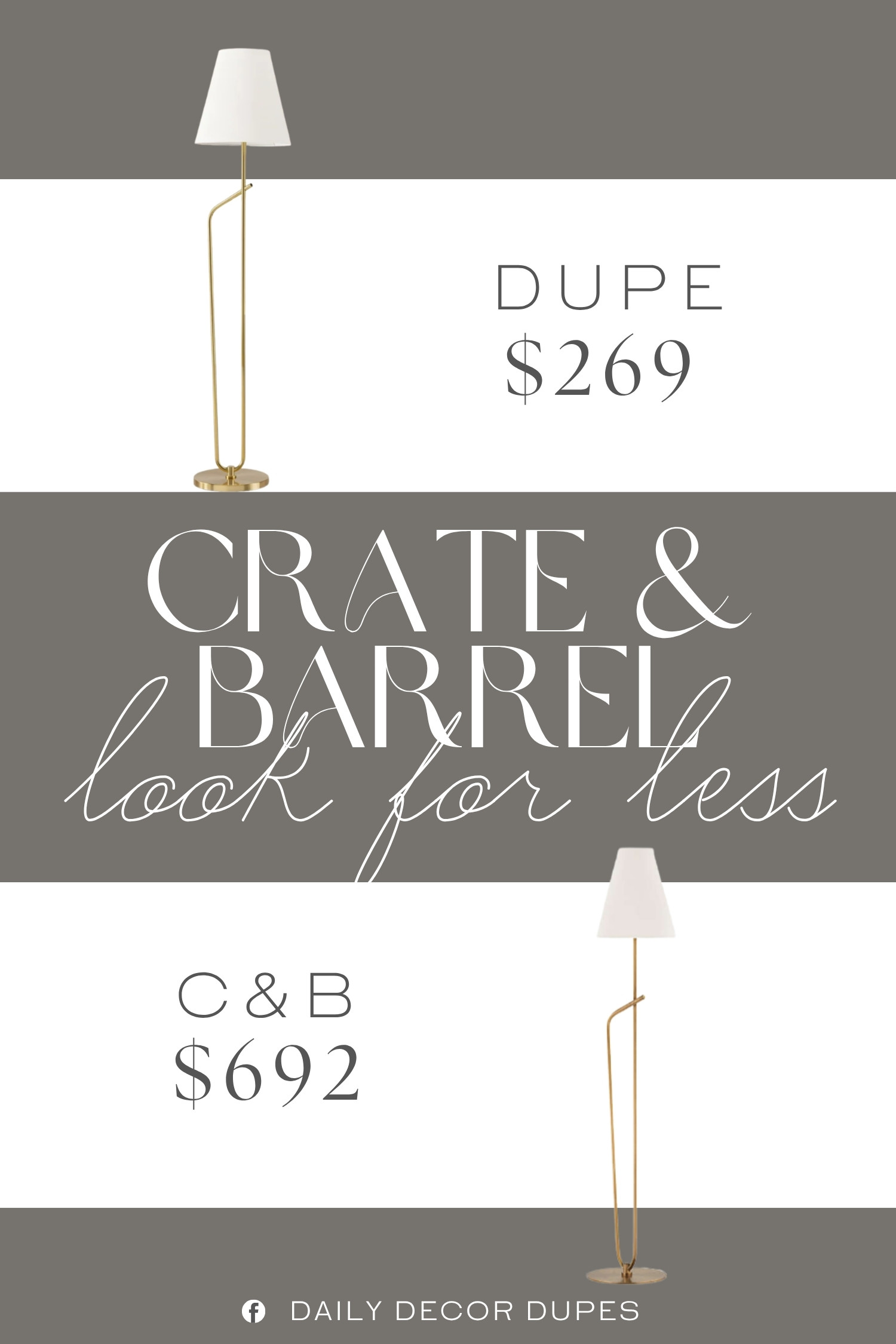 The Crate & Barrel Bode Brass Floor Lamp features a slender brass finish, curved stem, and crisp white shade for a look that feels elegant, airy, and timeless. Its narrow profile makes it especially useful beside a sofa, reading chair, console, or bed, while the neutral design blends easily with modern, transitional, and classic home decor. At around $269, compared with the $692 designer version shown, this style offers a more approachable way to bring sophisticated brass lighting into your home. 💡🤍🏡

Home more affordable option find similar look for less budget friendly affordable cheap cheaper beautiful pretty. Clearance sale coupon code discount code promo code luxury Inspo inspiration inspired by idea ideas Love like these? I share multiple every day in my FB group.
#CrateAndBarrelInspired #BrassFloorLamp #FloorLamp #WhiteShadeLamp #LivingRoomLighting #BedroomLighting #ModernLighting #HomeDecorFinds 

 #LTKHome