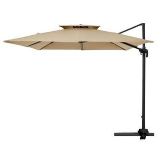 JEAREY 9 ft. x 9 ft. Square Aluminum Cantilever Tilt Patio Umbrella in Beige 9*9SDYLM-Beige - The... | The Home Depot