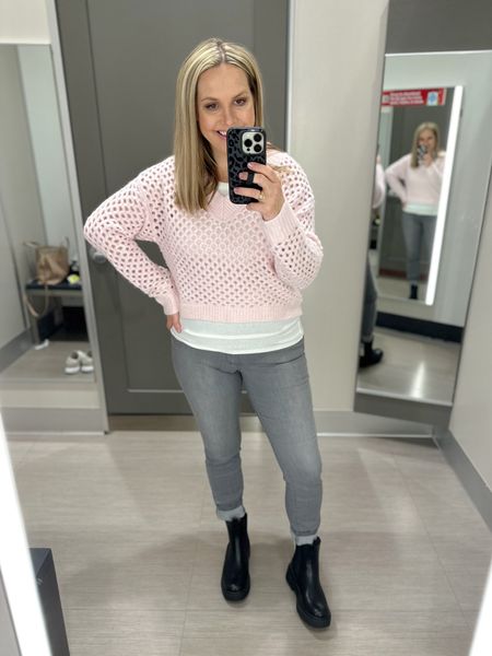 Winter outfit idea in head-to-toe Target at 3+ weeks postpartum. I’m wearing a medium in the pink sweater and tank and then a size 8 in the jeans. Also, the boots fit TTS and are currently on sale! 

Winter outfit, jeans, postpartum style, Target style, boots 

#LTKshoecrush #LTKSeasonal #LTKstyletip