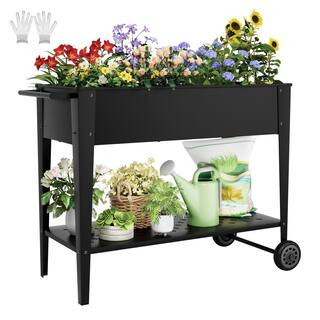 38 in. W x 31 in. H Outdoor Movable Metal Elevated ​Garden Bed Cart with Wheels | The Home Depot