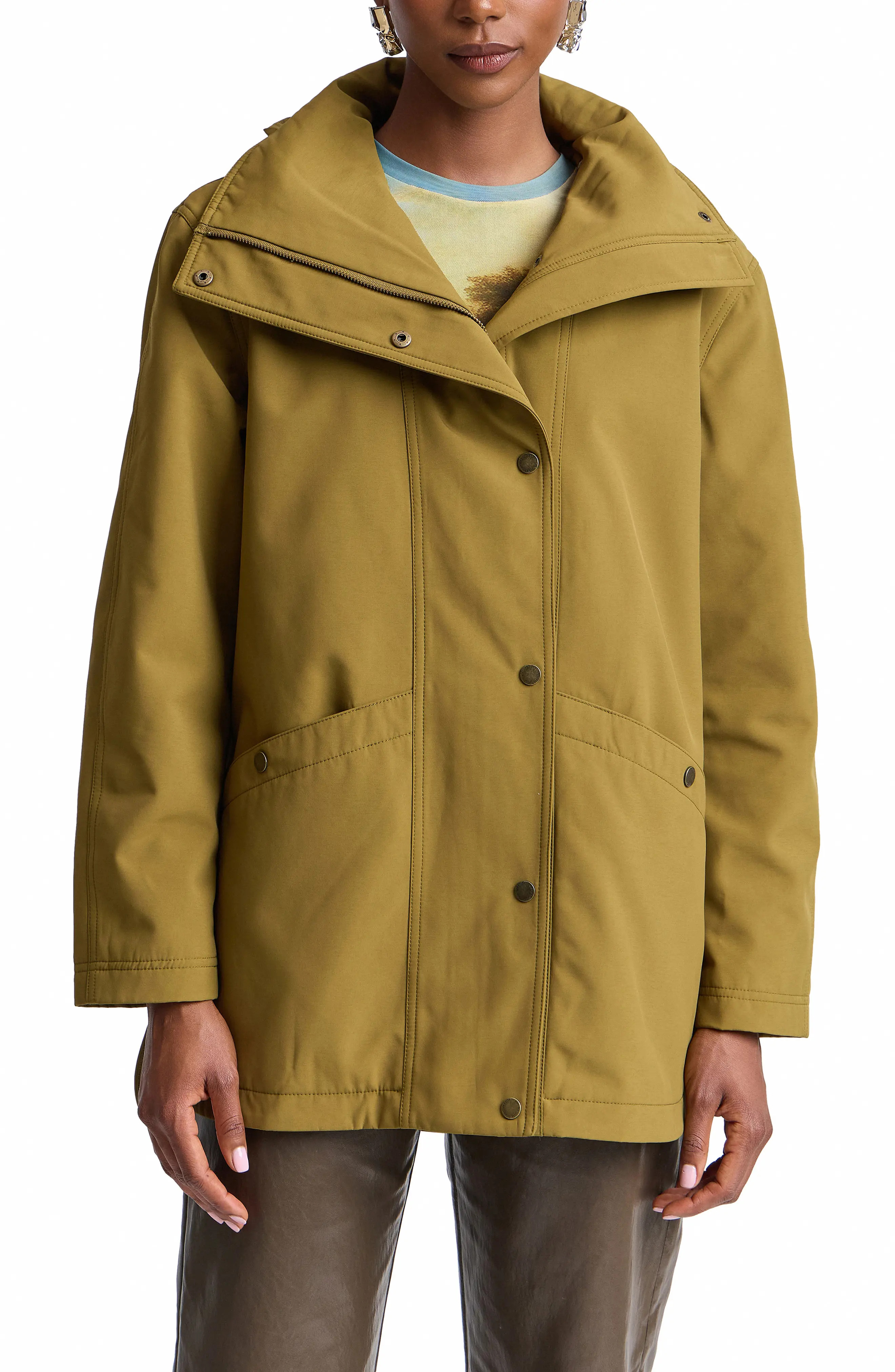 Avec Les Filles Funnel Neck Hood Rain Jacket (Women) | Nordstrom | Nordstrom