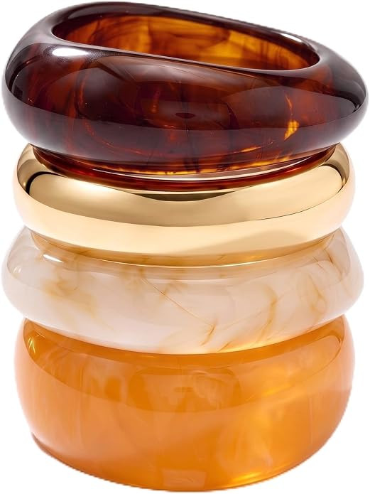 Gerrii 4 Pcs Women Chunky Acrylic Resin Bangle Irregular Bracelet | Amazon (US)