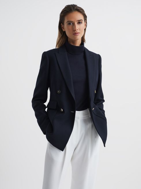 Reiss Navy Larsson Double Breasted Twill Blazer | Reiss US