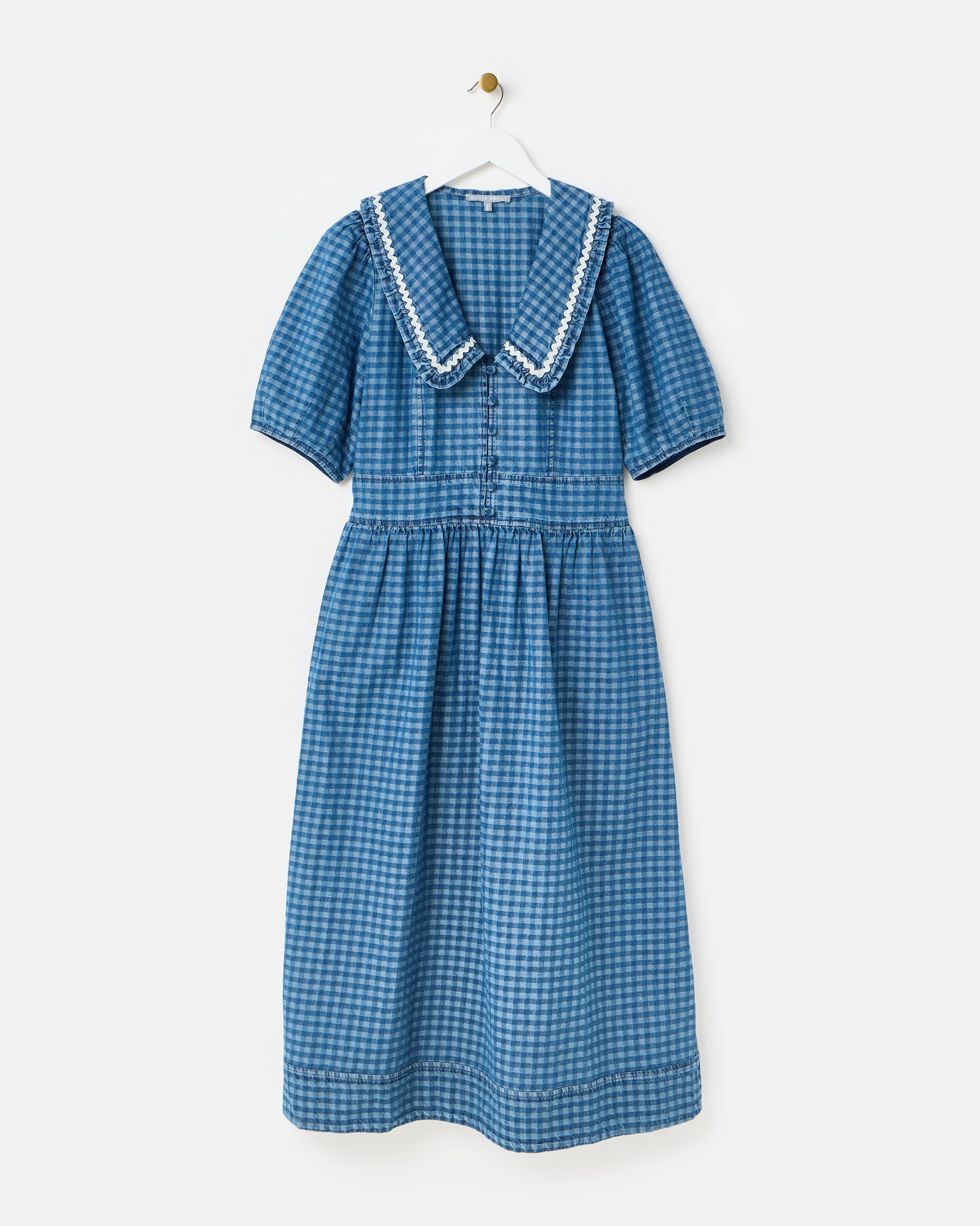 Blue Denim Gingham Collar Midi Dress | Oliver Bonas | Oliver Bonas (Global)