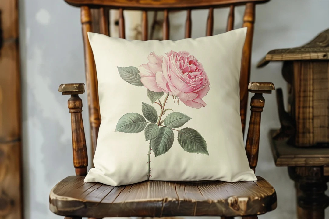 Vintage Pink Rose Pillow Cover, Botanical Decor, Cottagecore Pillow Cover, Grandmacore Decor, Gif... | Etsy (US)