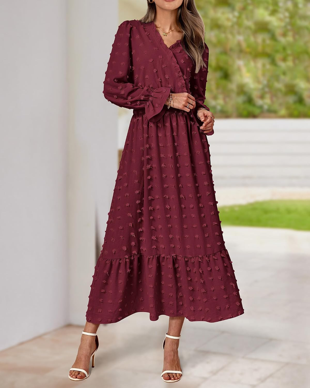 BTFBM Women Fall Maxi Dresses 2026 Swiss Dots Wedding Guest Dress | Amazon (US)