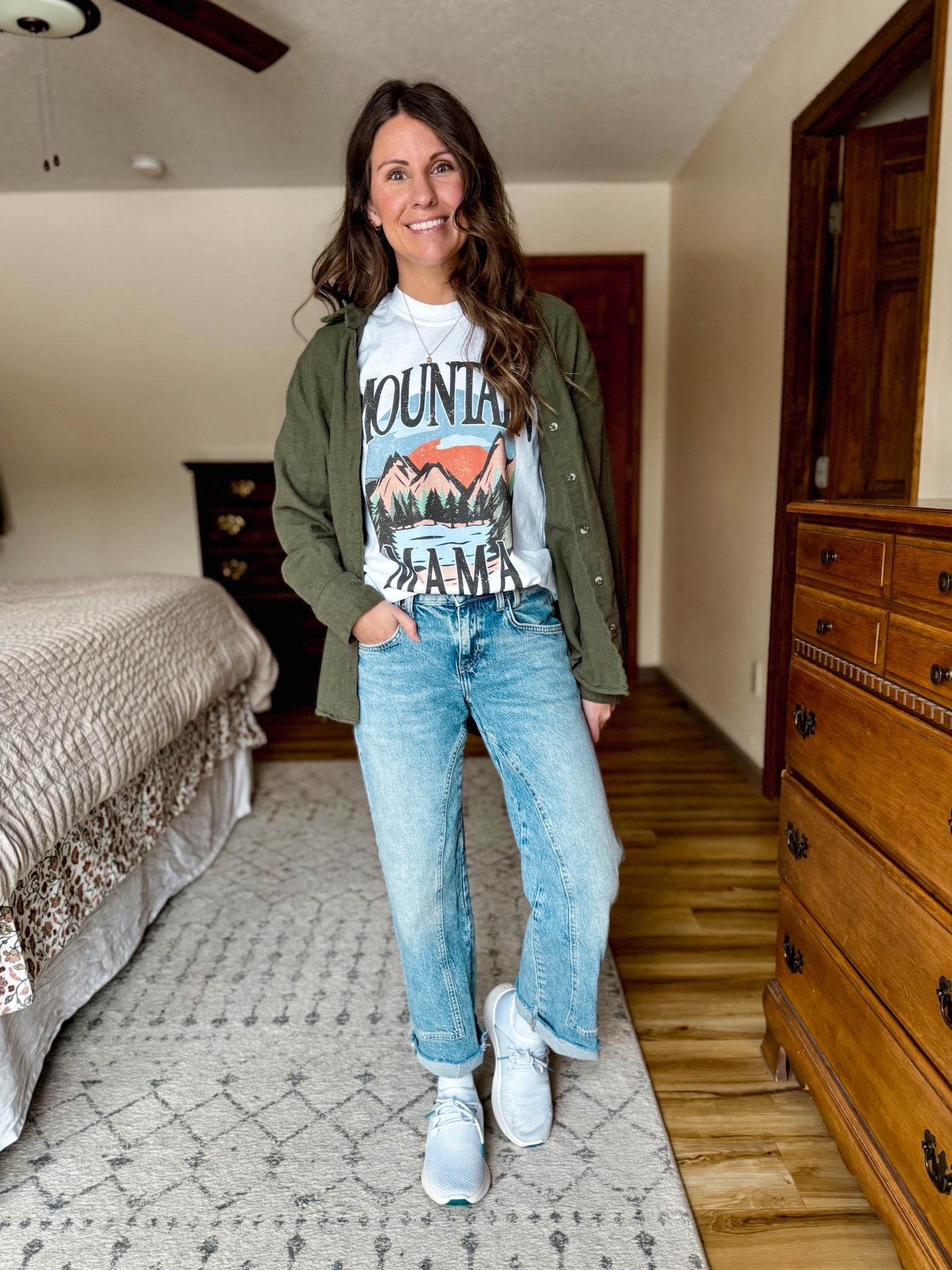 Wearing size small in my graphic tee (use MARISSA15 for $$ off), size 24 short in mantra wash in my jeans and I sized up to a 7 in my sneakers. My button up is older so I linked similar!

#LTKPetite #LTKSeasonal #LTKFindsUnder50